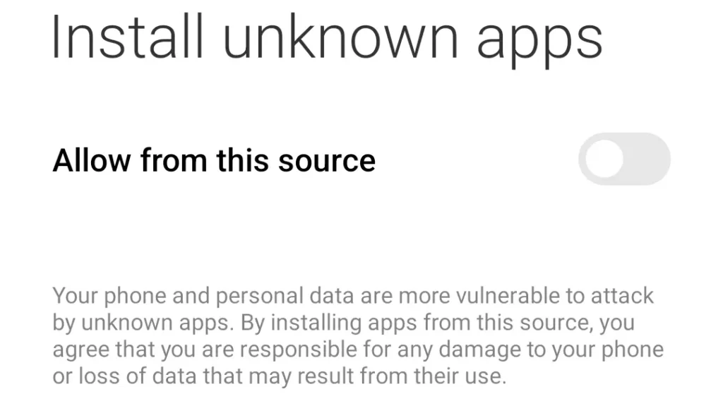Mengaktifkan izin “Sumber Tidak Dikenal” sebelum instalasi